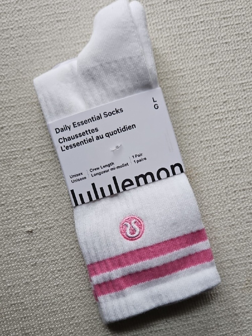 lululemon athletica White Crew Socks with Pink Stripe and Logo - Picture 8 of 9